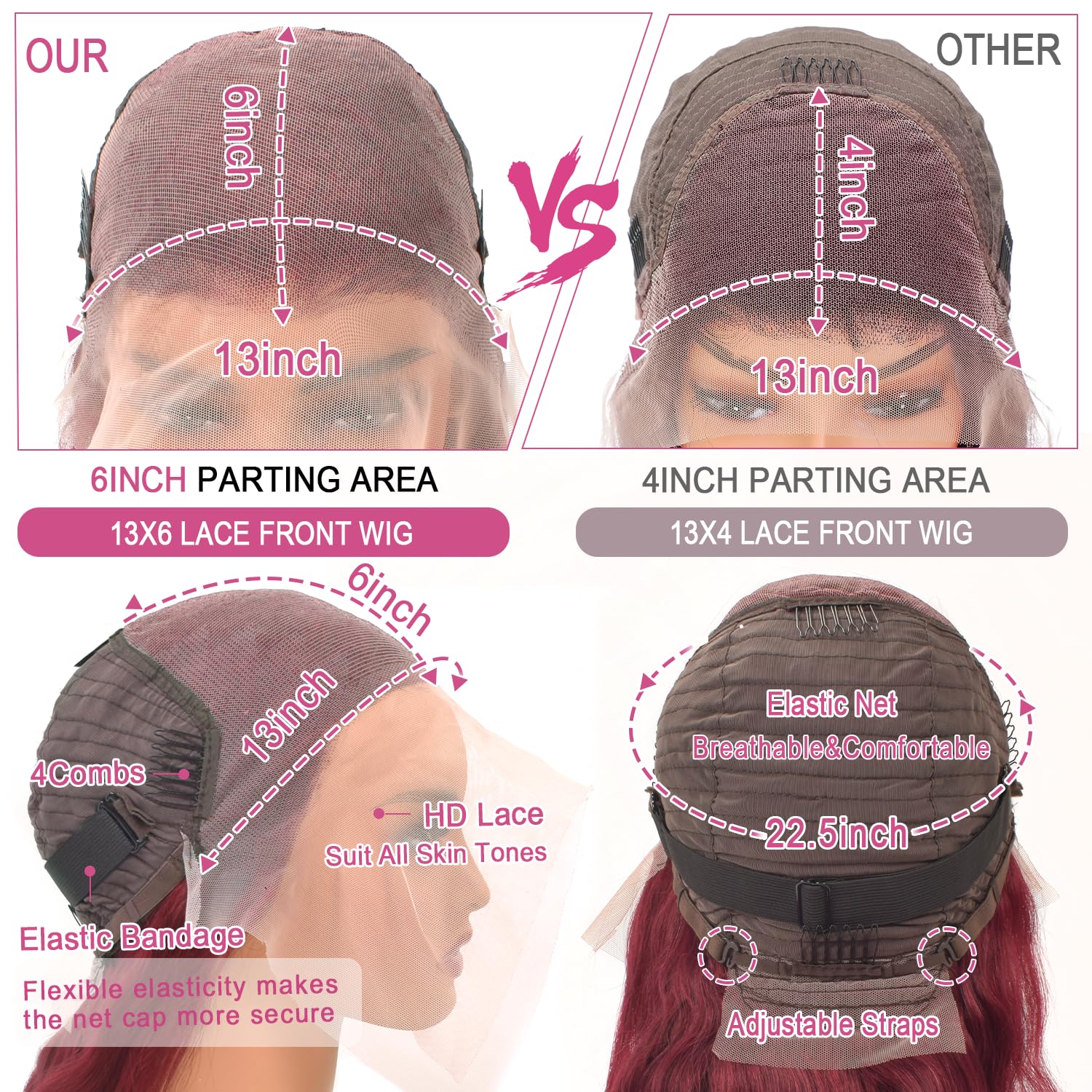 Lukymart glueless lace front wig cap with combs for secure wear