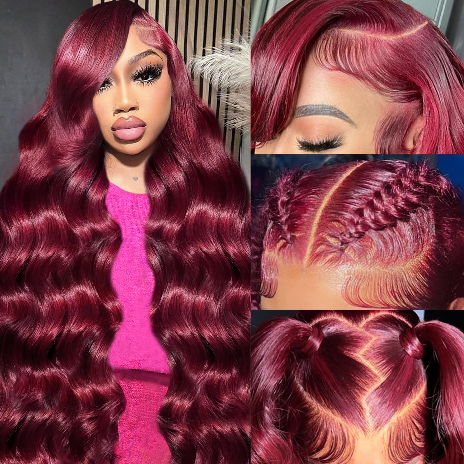 Lukymart model wearing burgundy lace front wig showcasing daily wear versatility