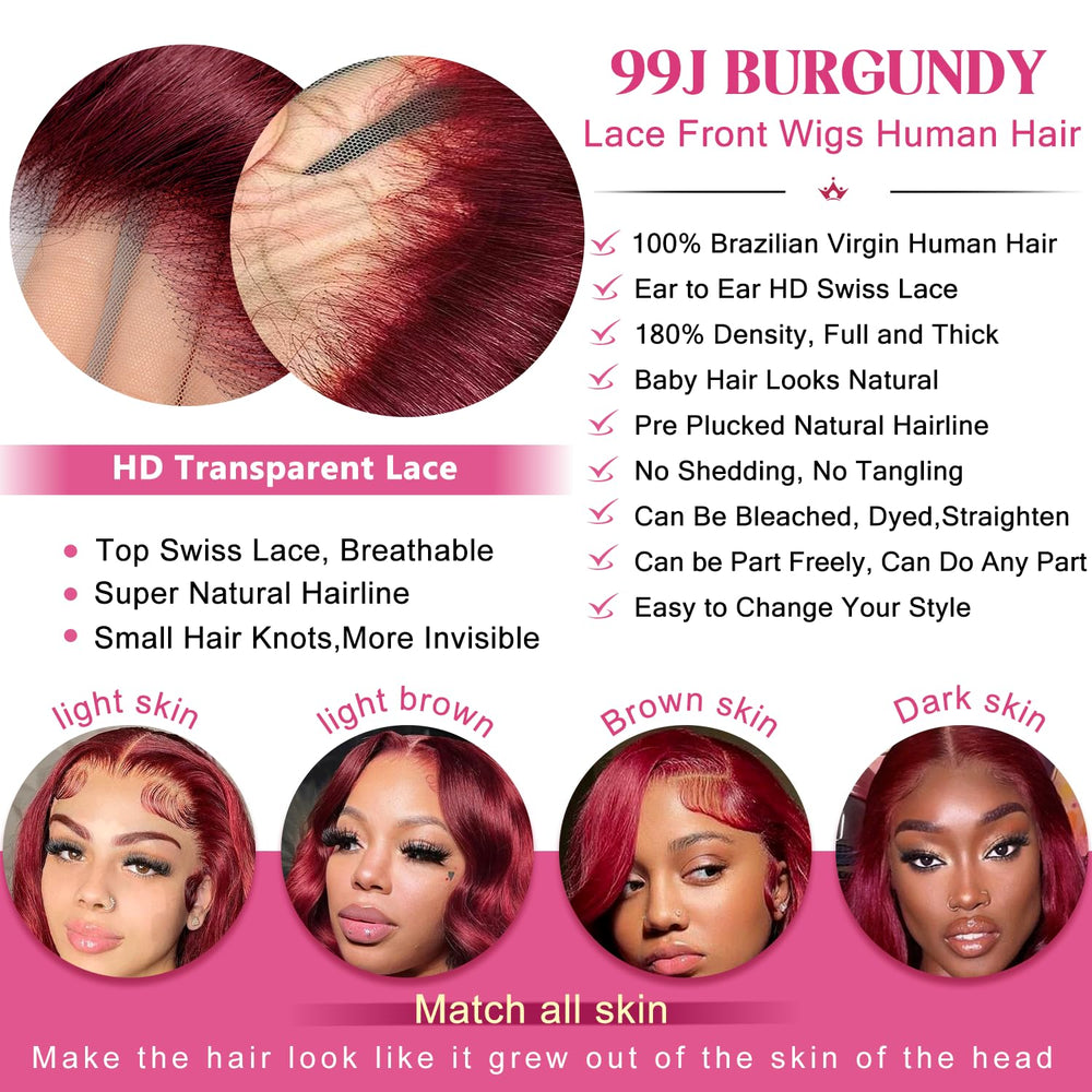 Lukymart pre-plucked baby hairs burgundy wig for natural edges