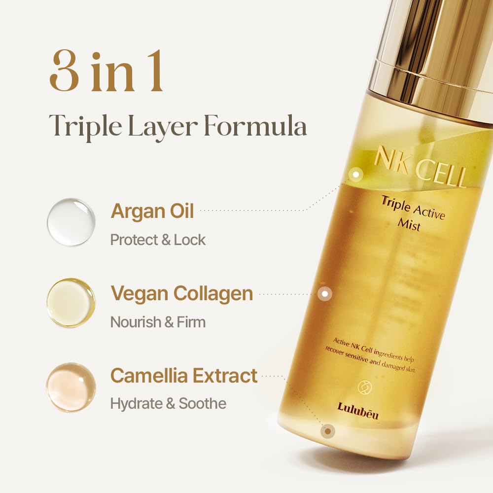 LULUBEU Triple Active Mist highlights camellia for soothing moisture in skin.