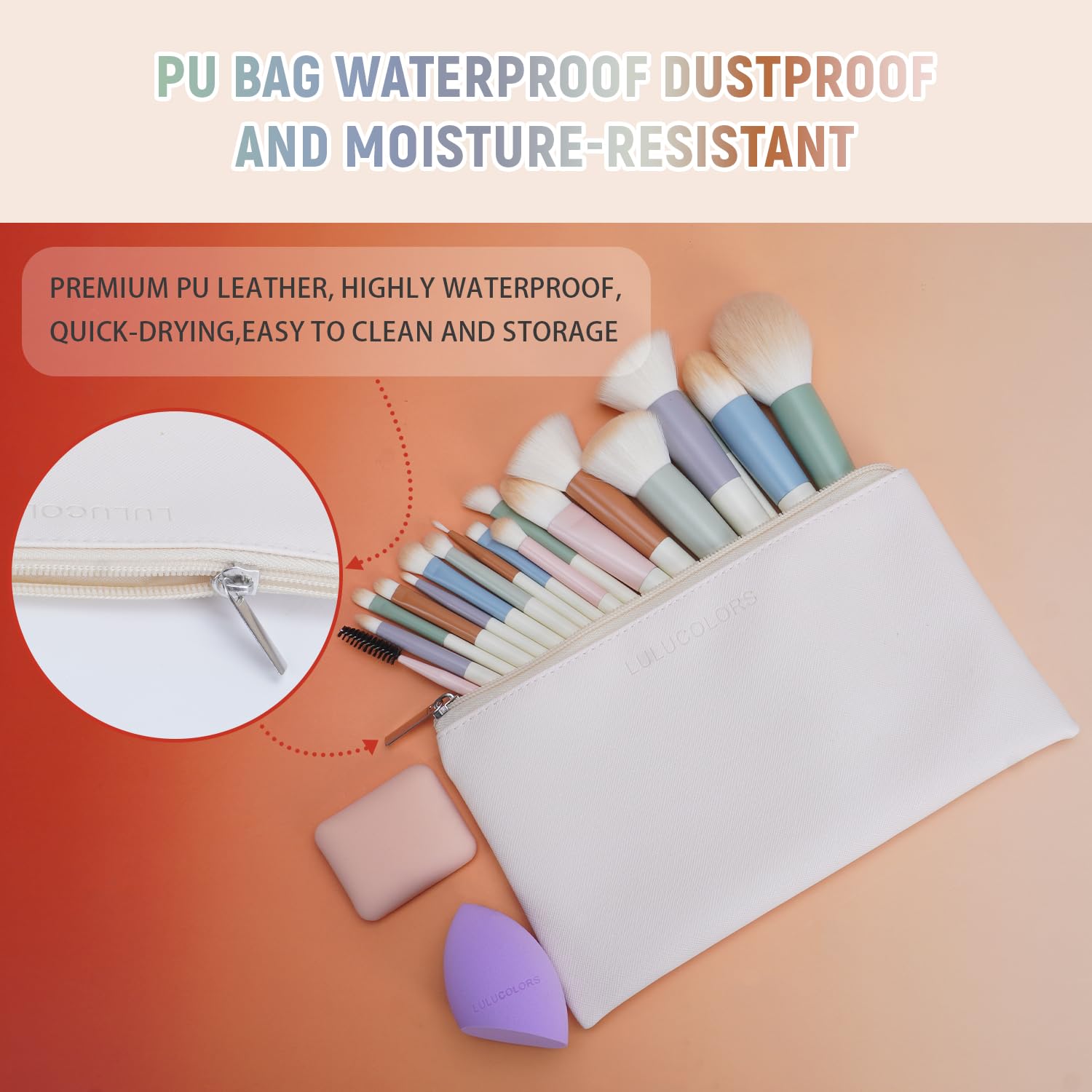 LULUCOLORS Colorful Series travel bag keeps brushes organized on the go.