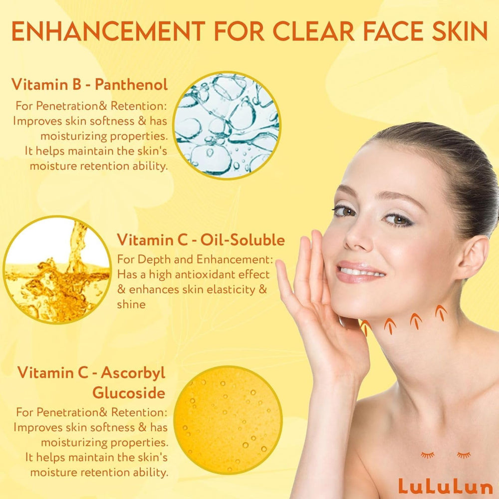 Lululun Vitamin C face mask on model demonstrates potential for even tone and brighter-looking skin