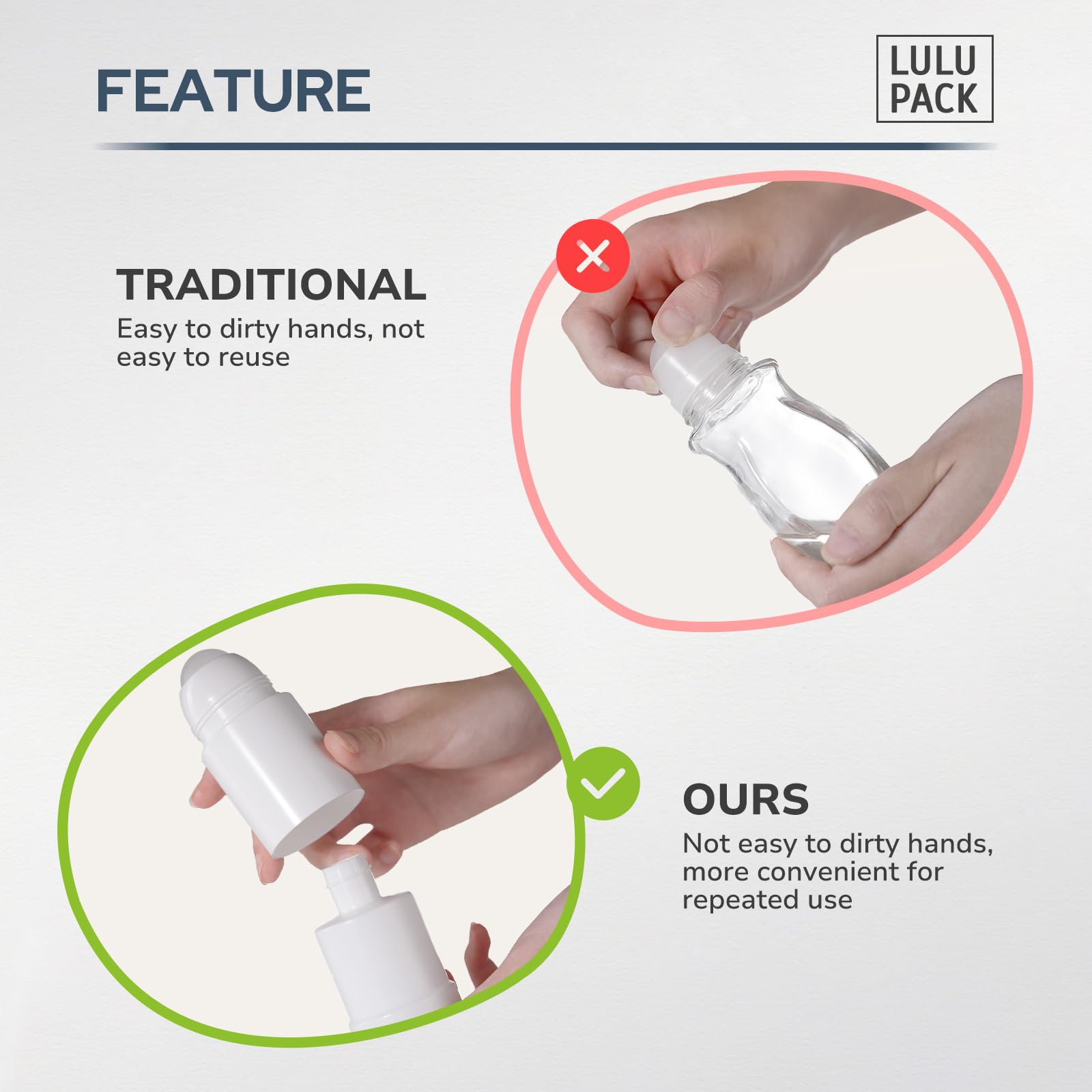 Lulupack roller bottle portable-design — fits in bags for on-the-go use.