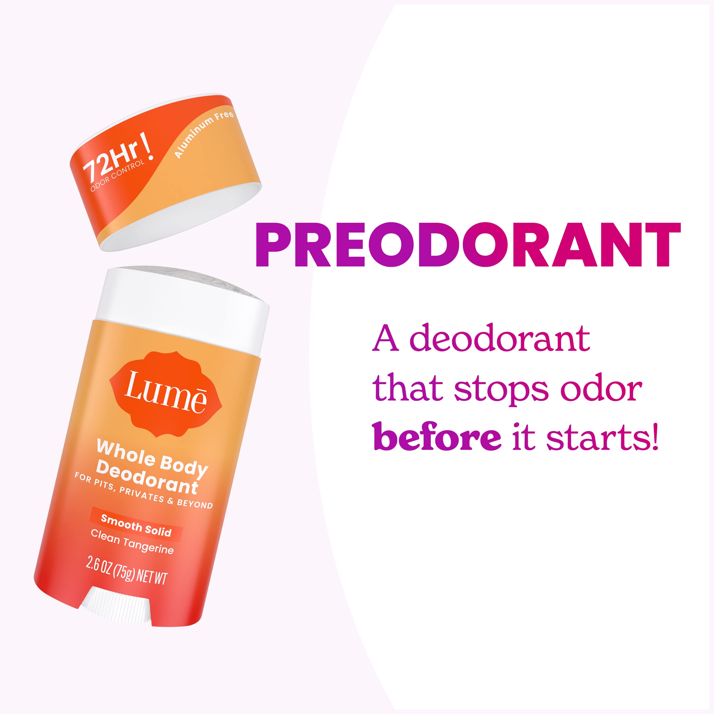 Lume 72-hour odor control claim highlighted on packaging