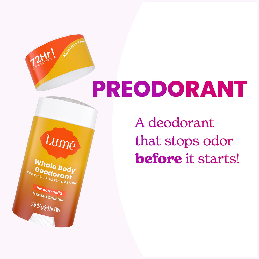 Lume 72-hour odor control graphic suggesting long-lasting freshness.
