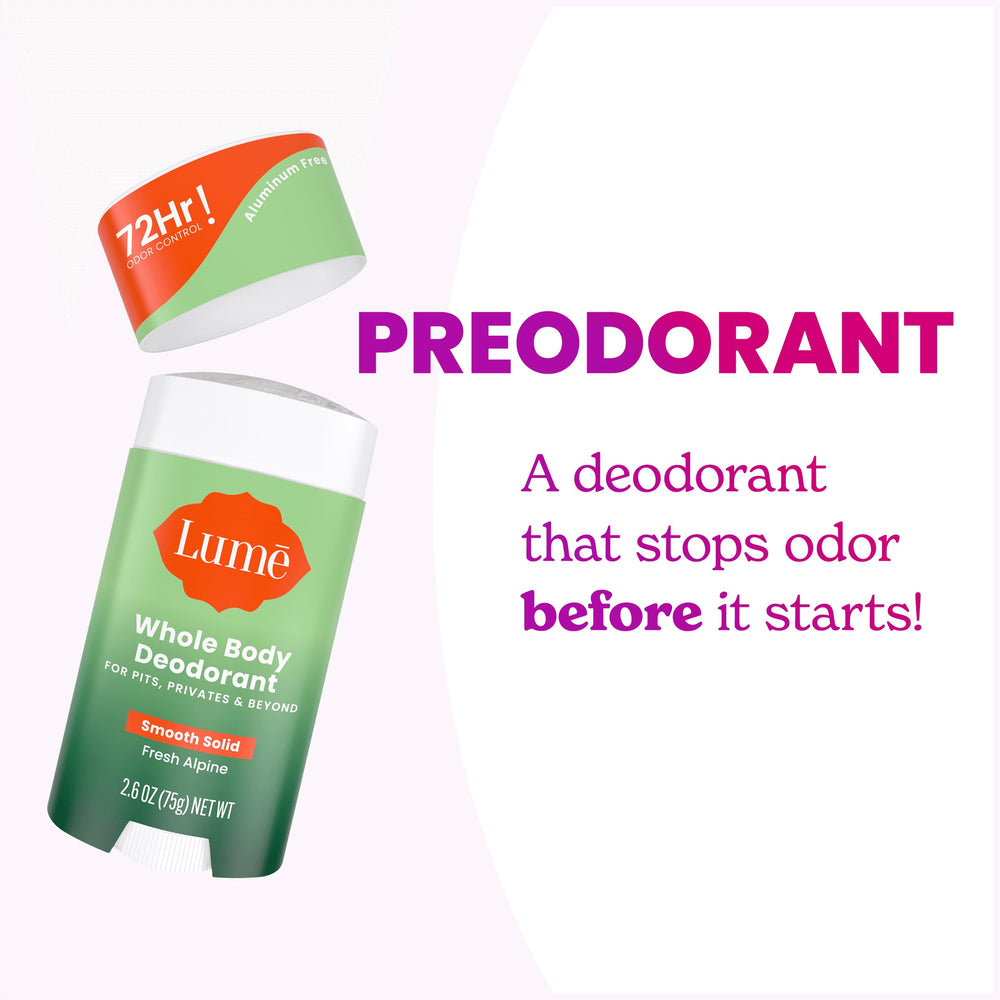 Lume 72-hour odor control graphic illustrates long-lasting protection possibilities.