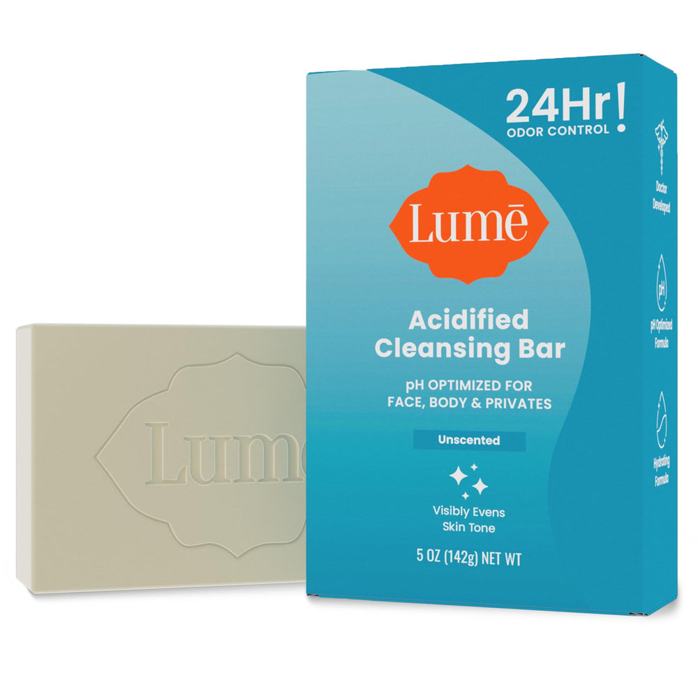 Lume Acidified Cleansing Bar 24 Hour Odor Control demonstrates long-lasting odor management after shower