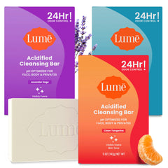 Lume Tangerine lather cleansing bar for refreshed skin and odor control after shower