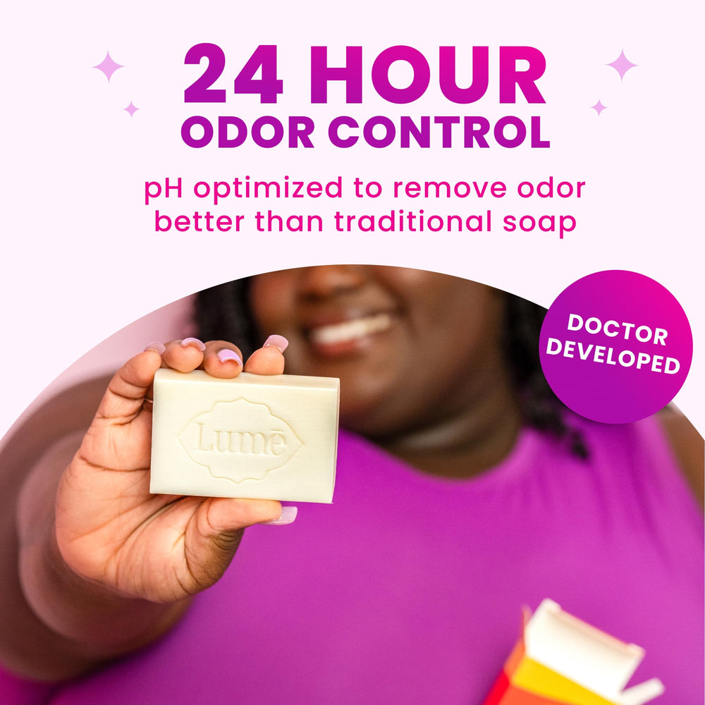 Lume Unscented cleansing bar for gentle cleanse and odor control without fragrance