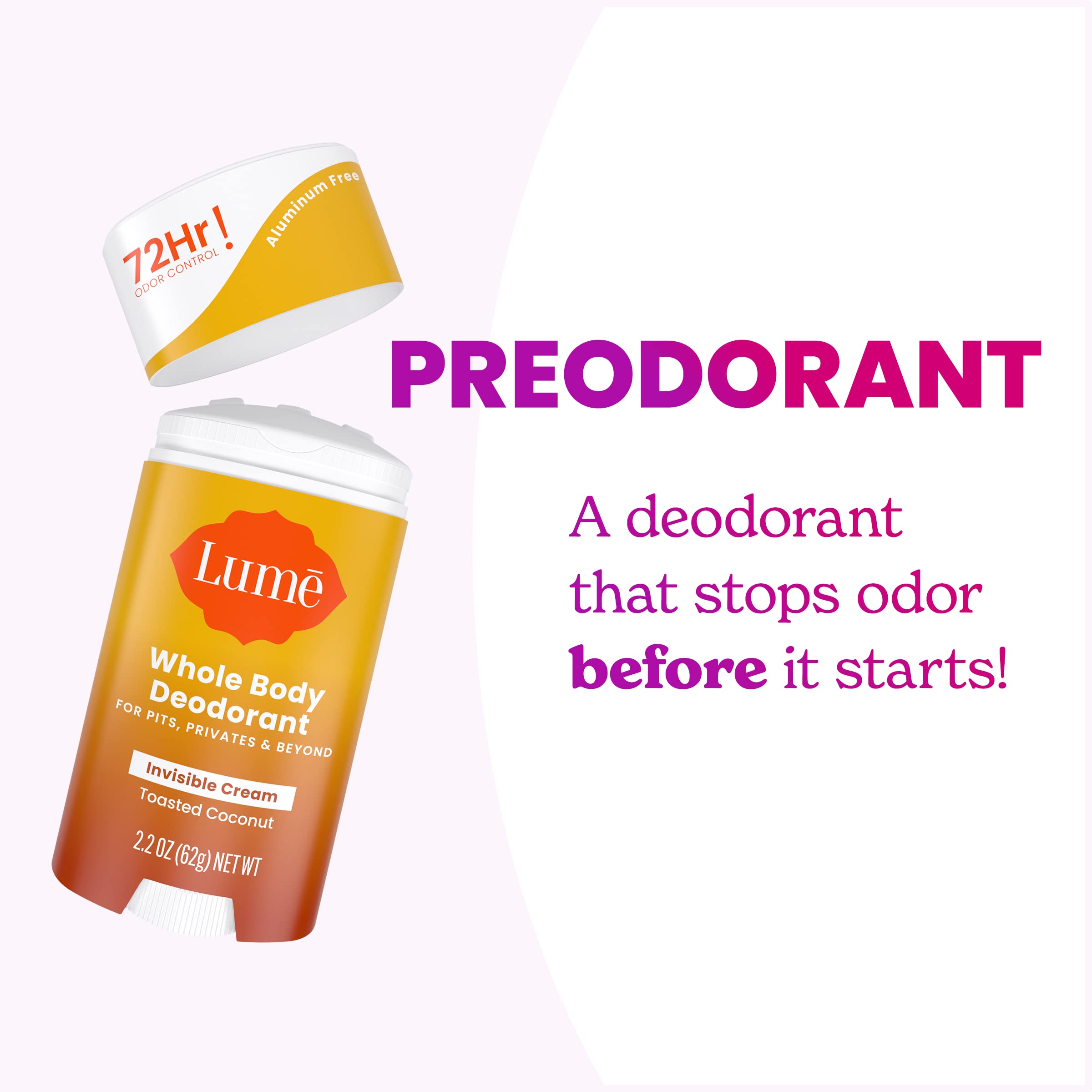 Lume aluminum-free baking soda-free formula close-up for sensitive skin.