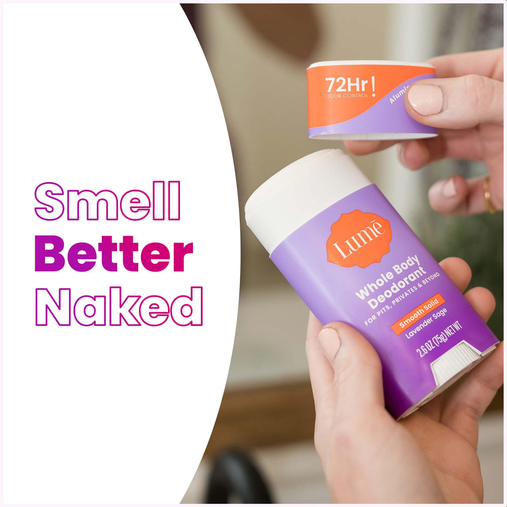 Lume aluminum-free and baking soda-free label emphasizes clean formula.