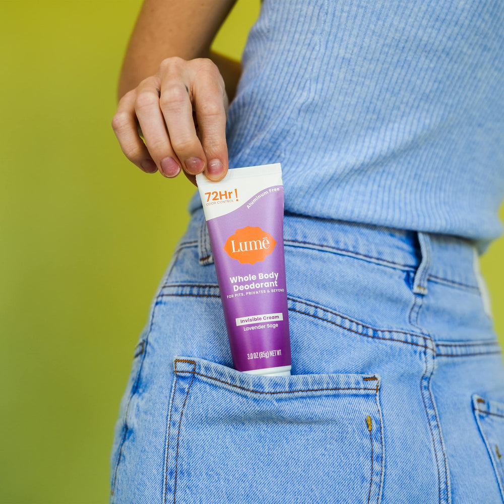 Lume aluminum-free baking-soda-free formula, gentle on sensitive skin.