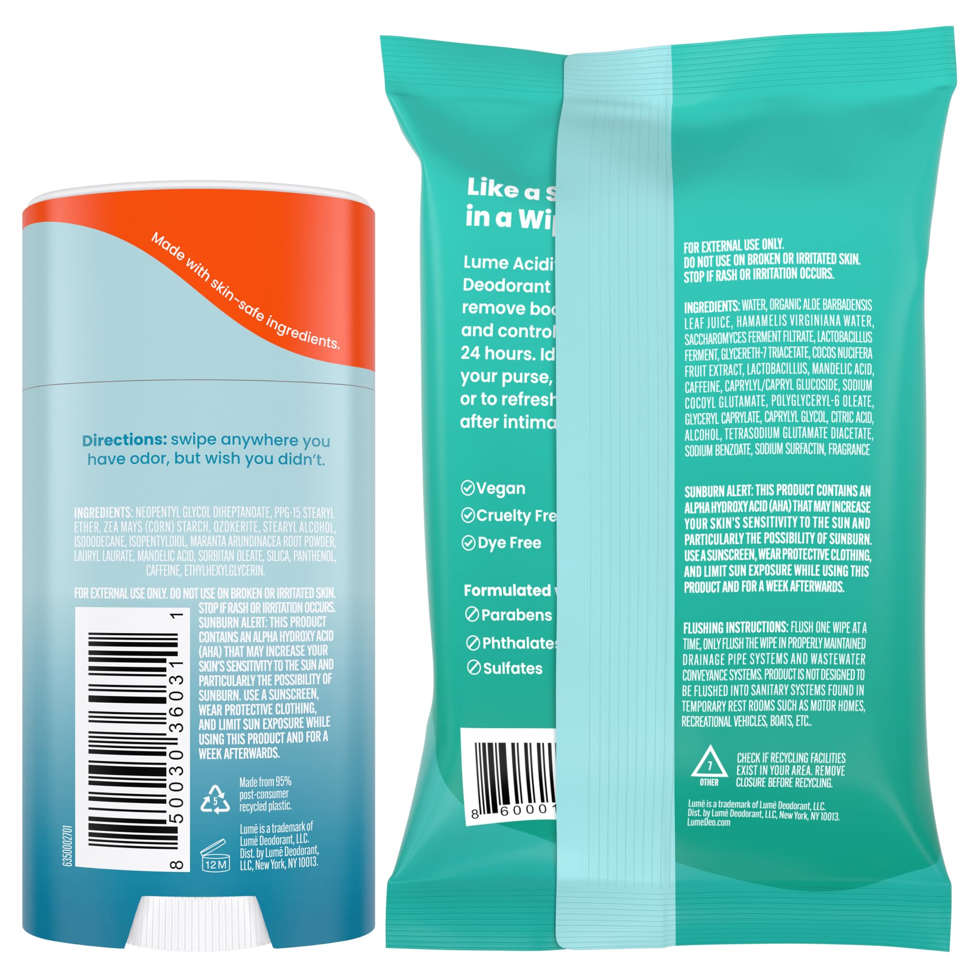 Lume aluminum-free and baking-soda-free formula is skin-friendly.