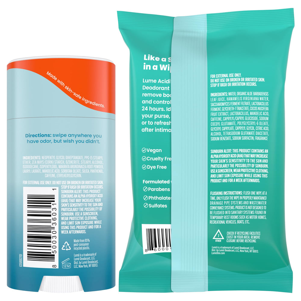 Lume aluminum-free and baking-soda-free formula is skin-friendly.