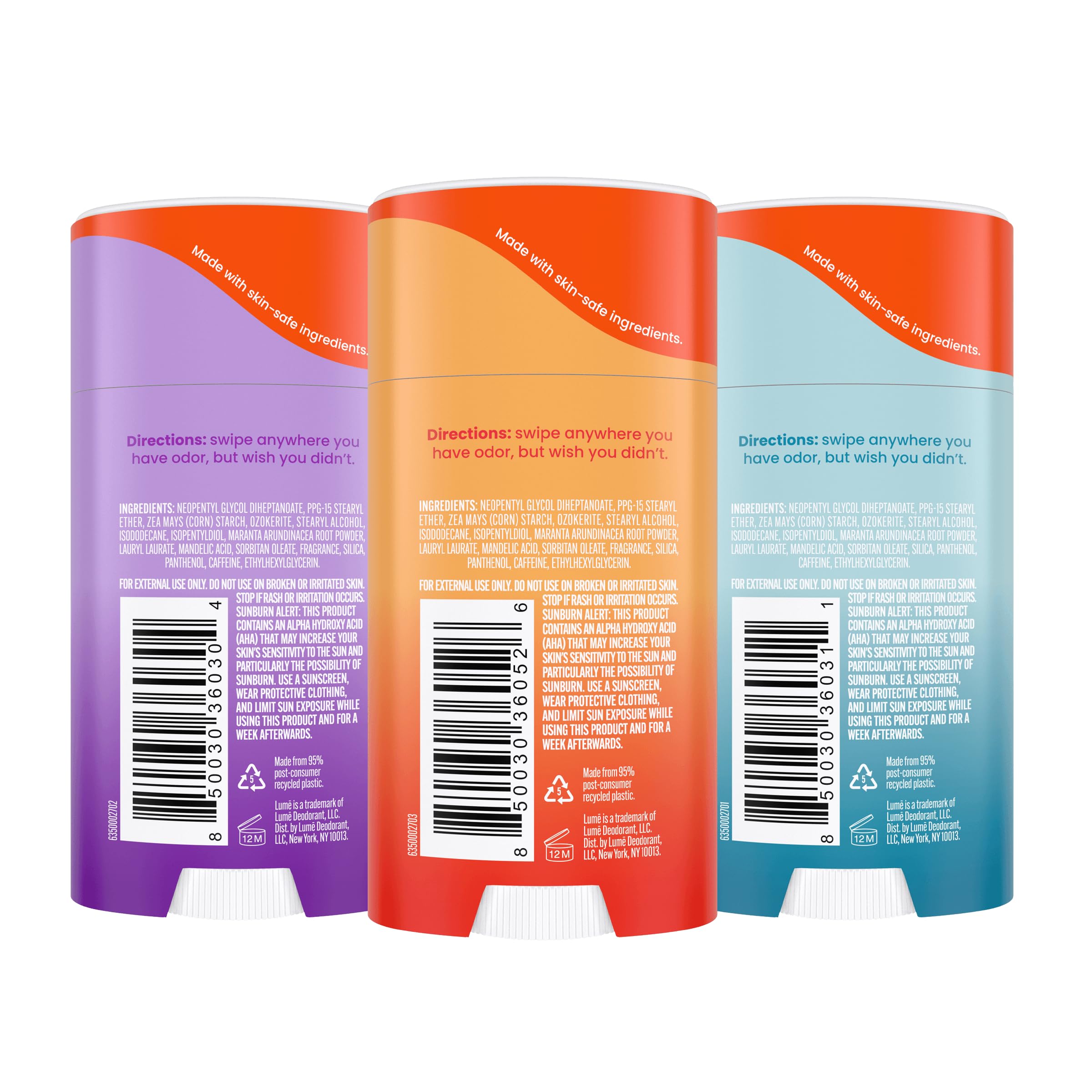 Lume aluminum-free and baking soda-free formula on skin.