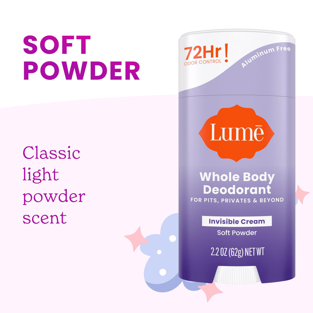 Lume application underarm close-up demonstrates easy swipe-on odor control.