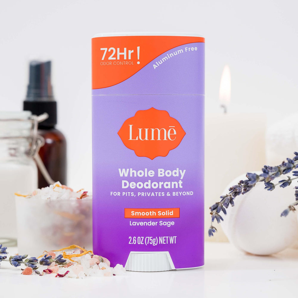 Lume bathroom scene featuring Lavender Sage products for daily care
