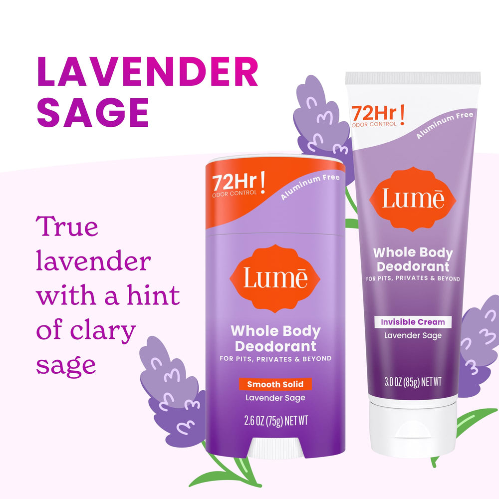Lume bundle packaging lavender sage displays dual odor control options