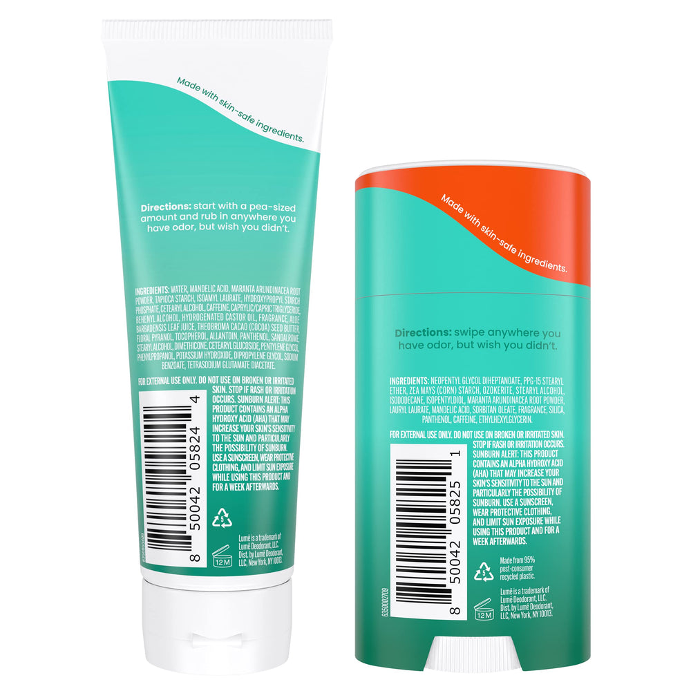Lume bundle packaging featuring aluminum-free formula.