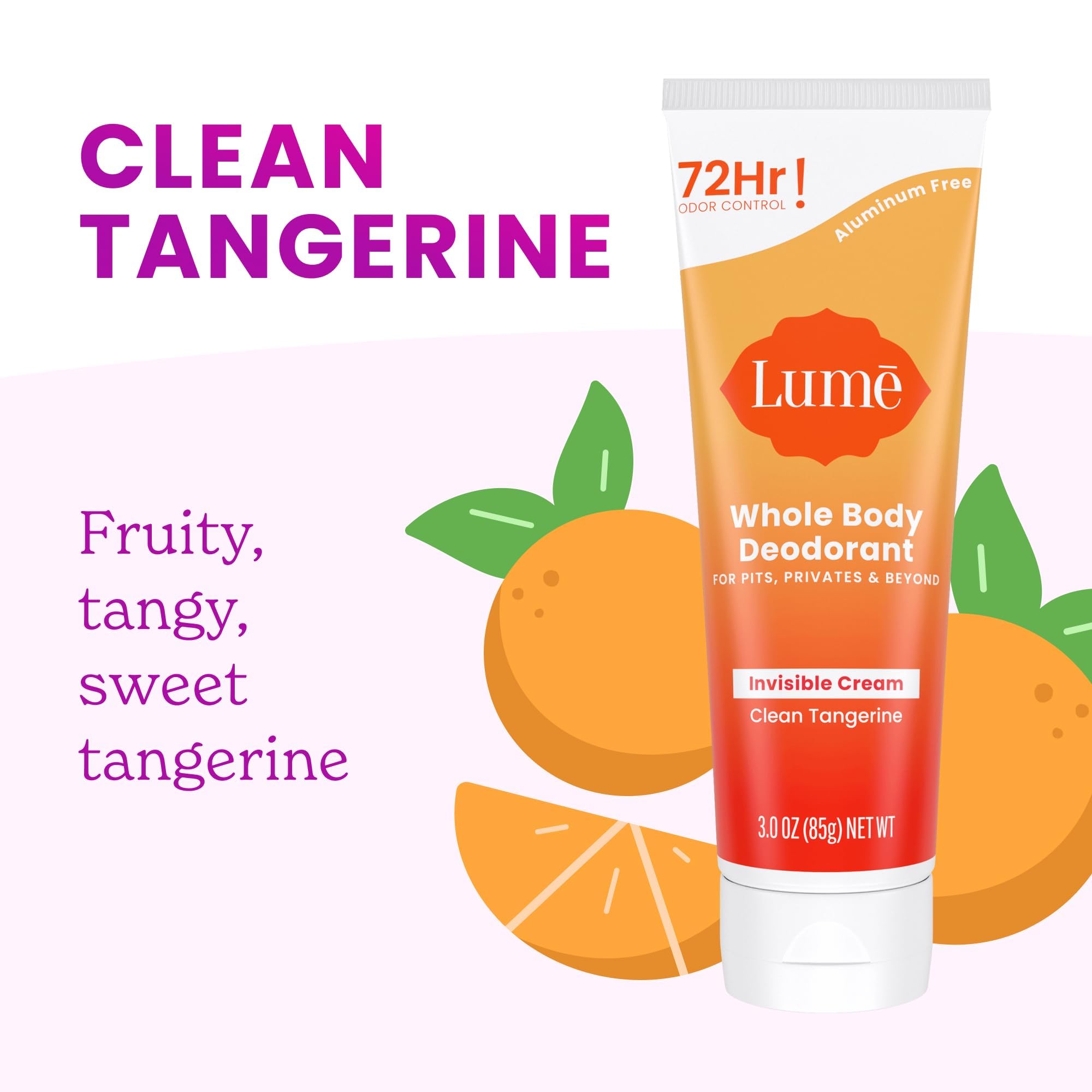 Lume Clean Tangerine scent closeup highlighting bright citrus aroma and skin-safe formula