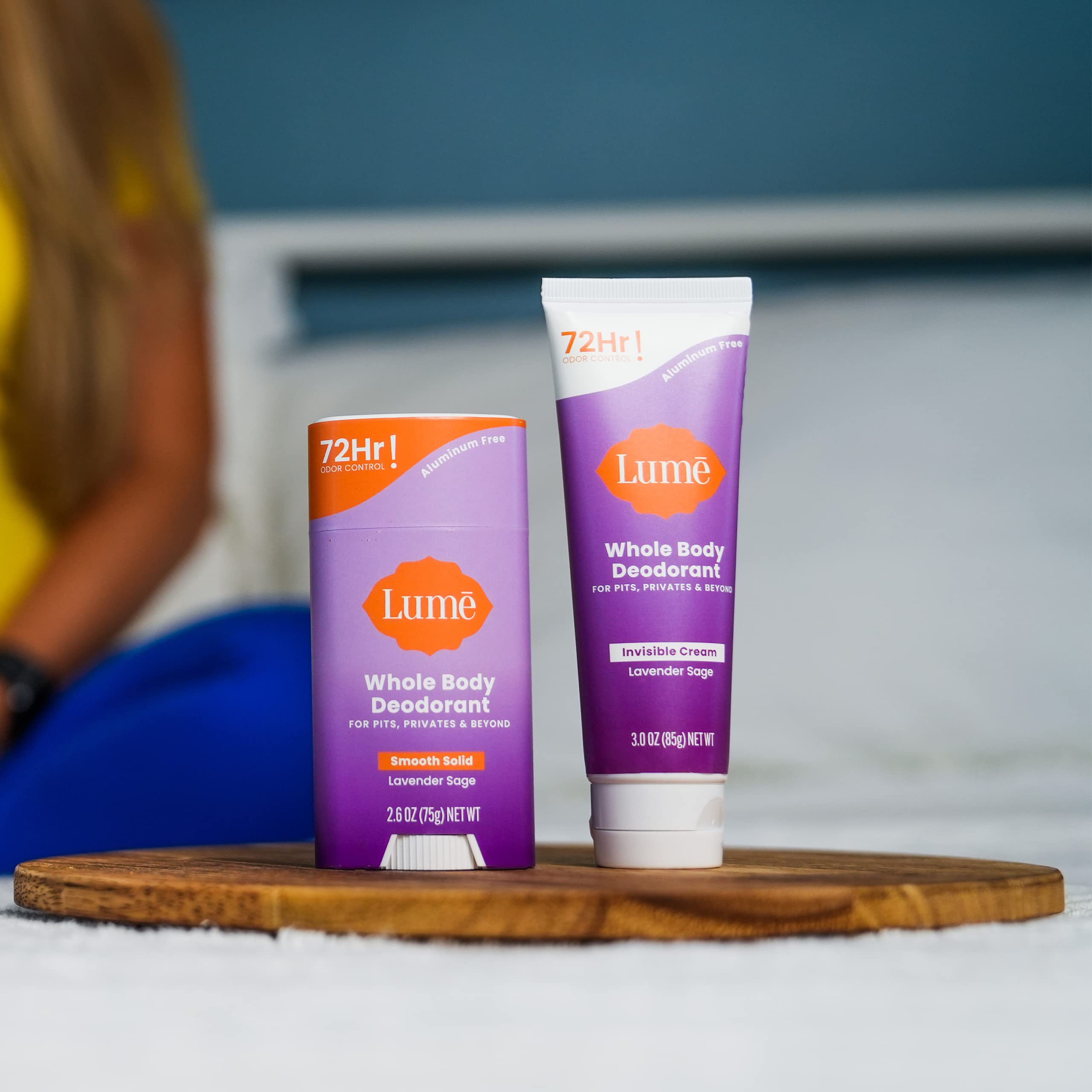 Lume cream tube lavender sage closeup showing smooth skin application