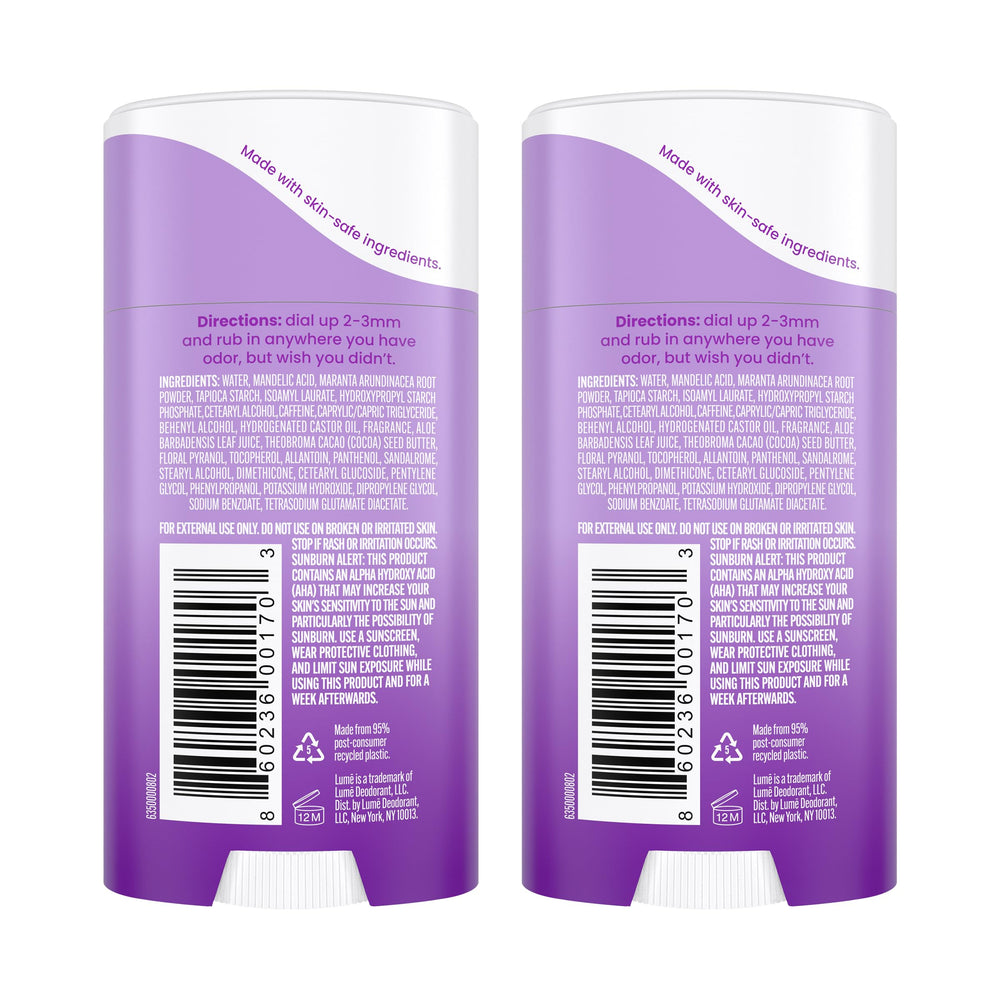 Lume Deodorant Cream Stick texture rub-in demonstrates lotion-like feel for everyday freshness.