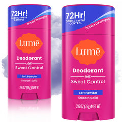 Lume Deodorant Plus soft solid stick for all-day odor and sweat control.