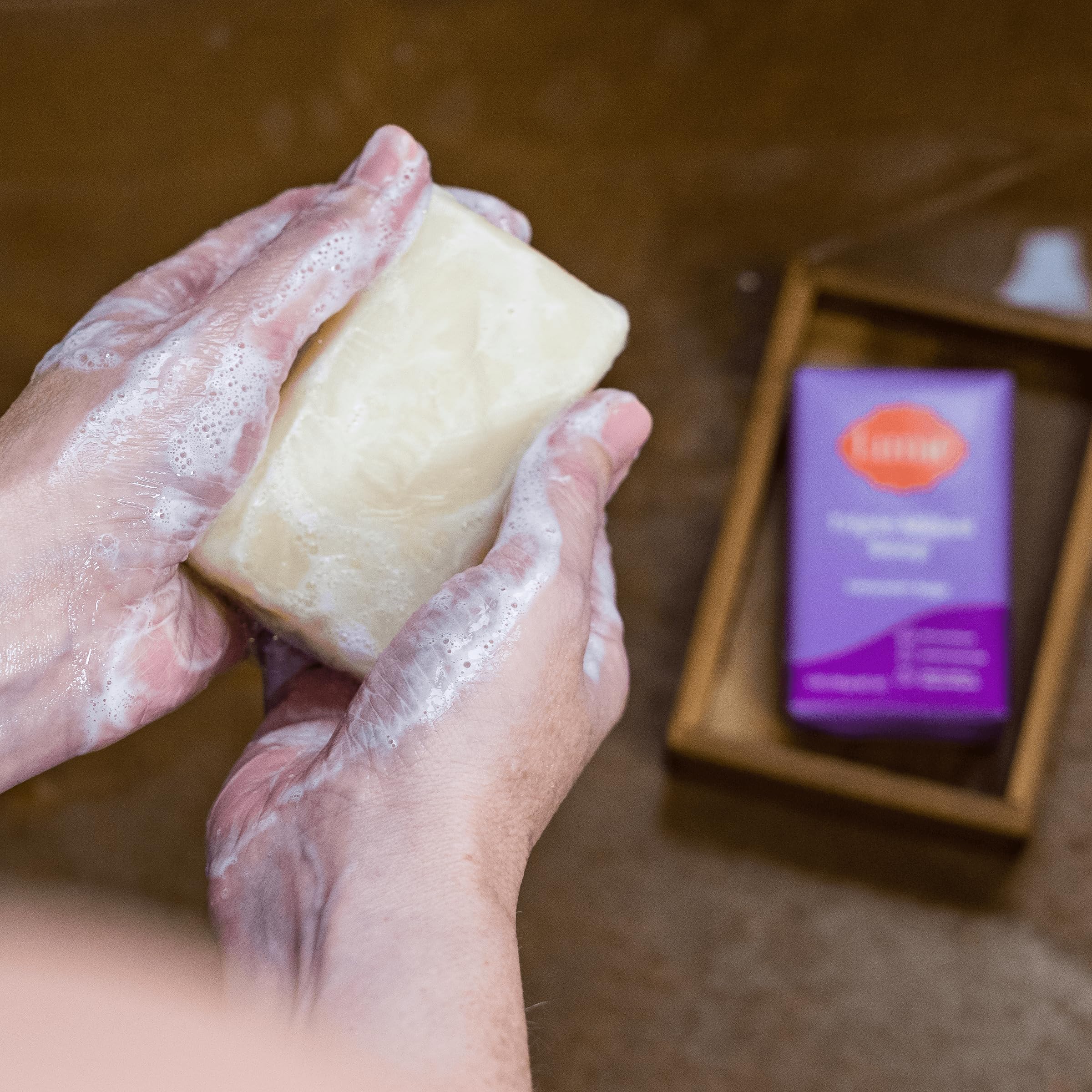 Lume deodorant Lavender Sage closeup on smooth solid stick with easy glide