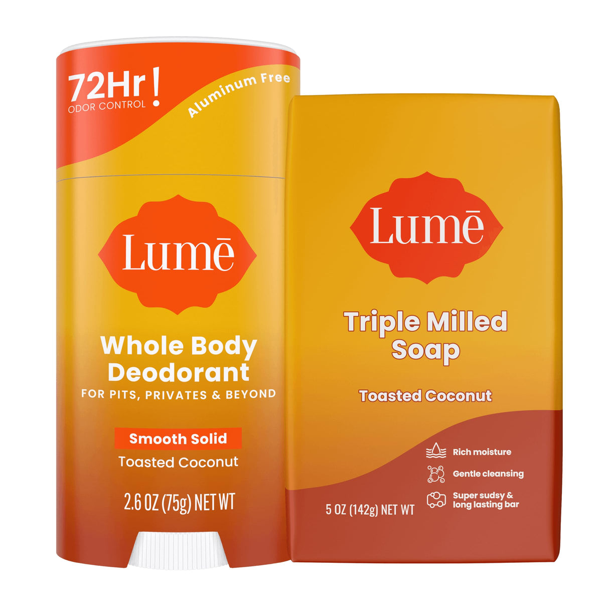 Lume deodorant stick shows 72hr odor control for long-lasting freshness.