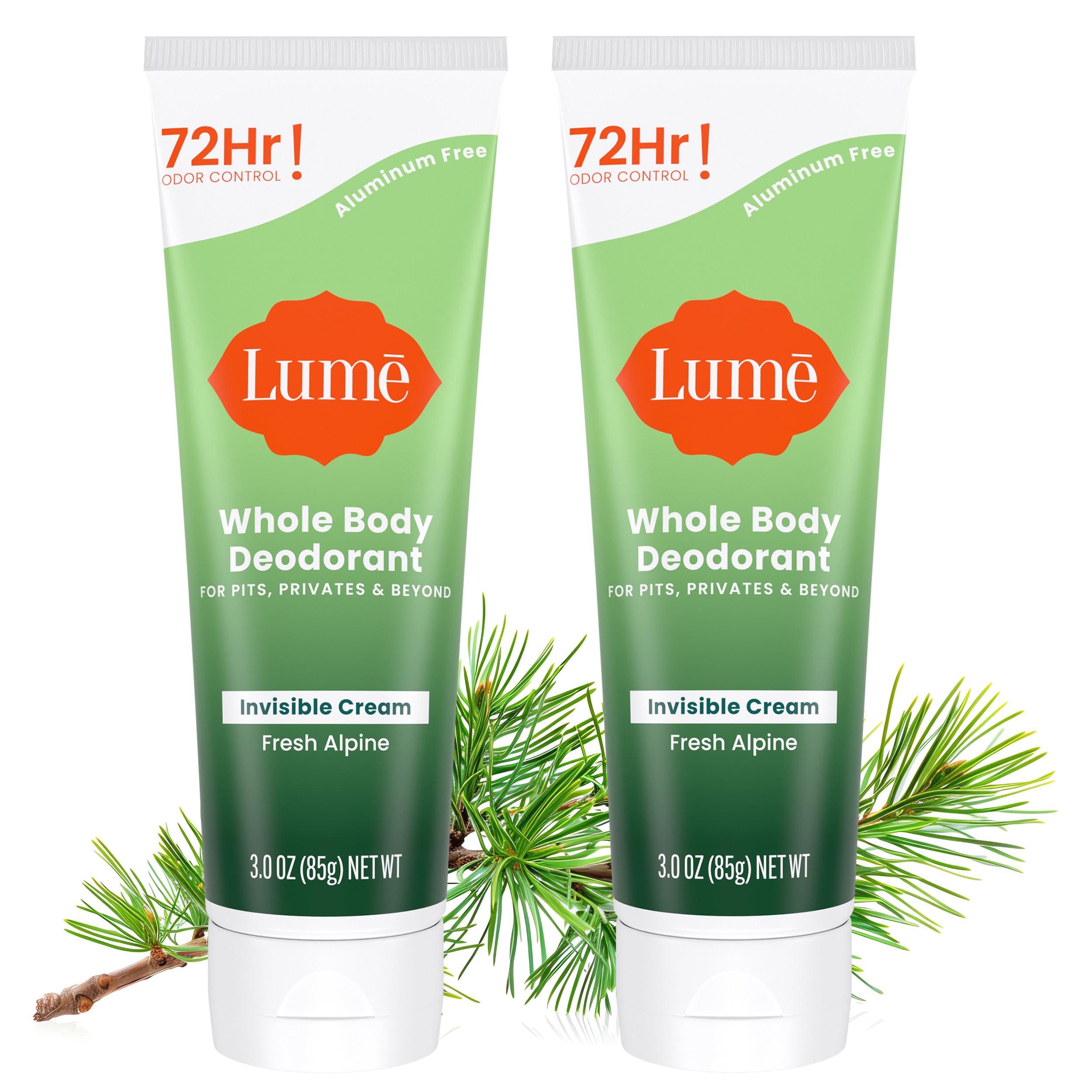 Lume Fresh Alpine invisible cream tube pour for all-day odor control.