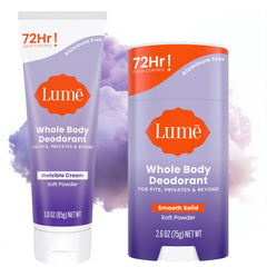 Lume invisible cream tube application for all-day odor control on skin folds.
