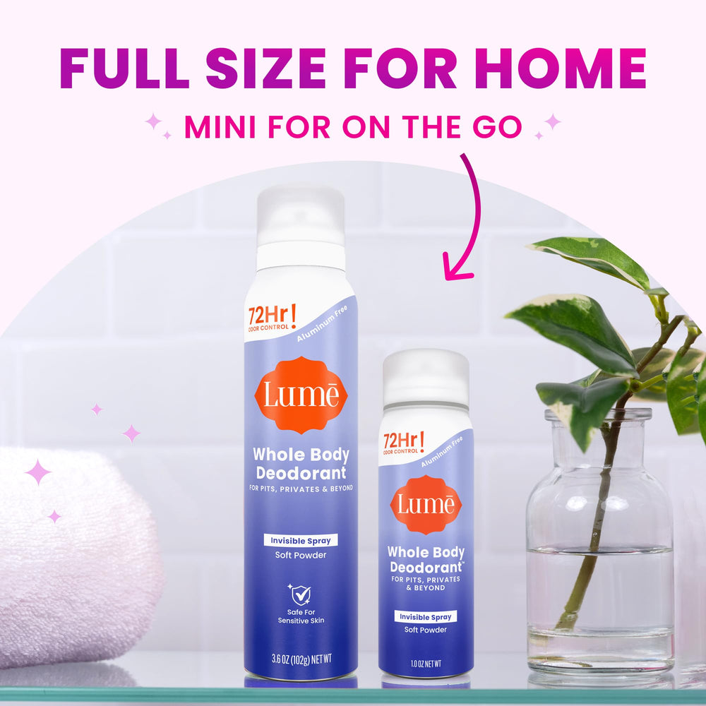 Lume Invisible Spray Deodorant mini bottle for on-the-go odor control.