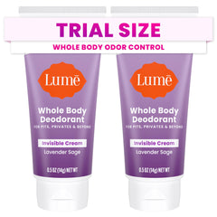 Lume Lavender Sage travel-tube close-up highlighting smooth glide for odor control.