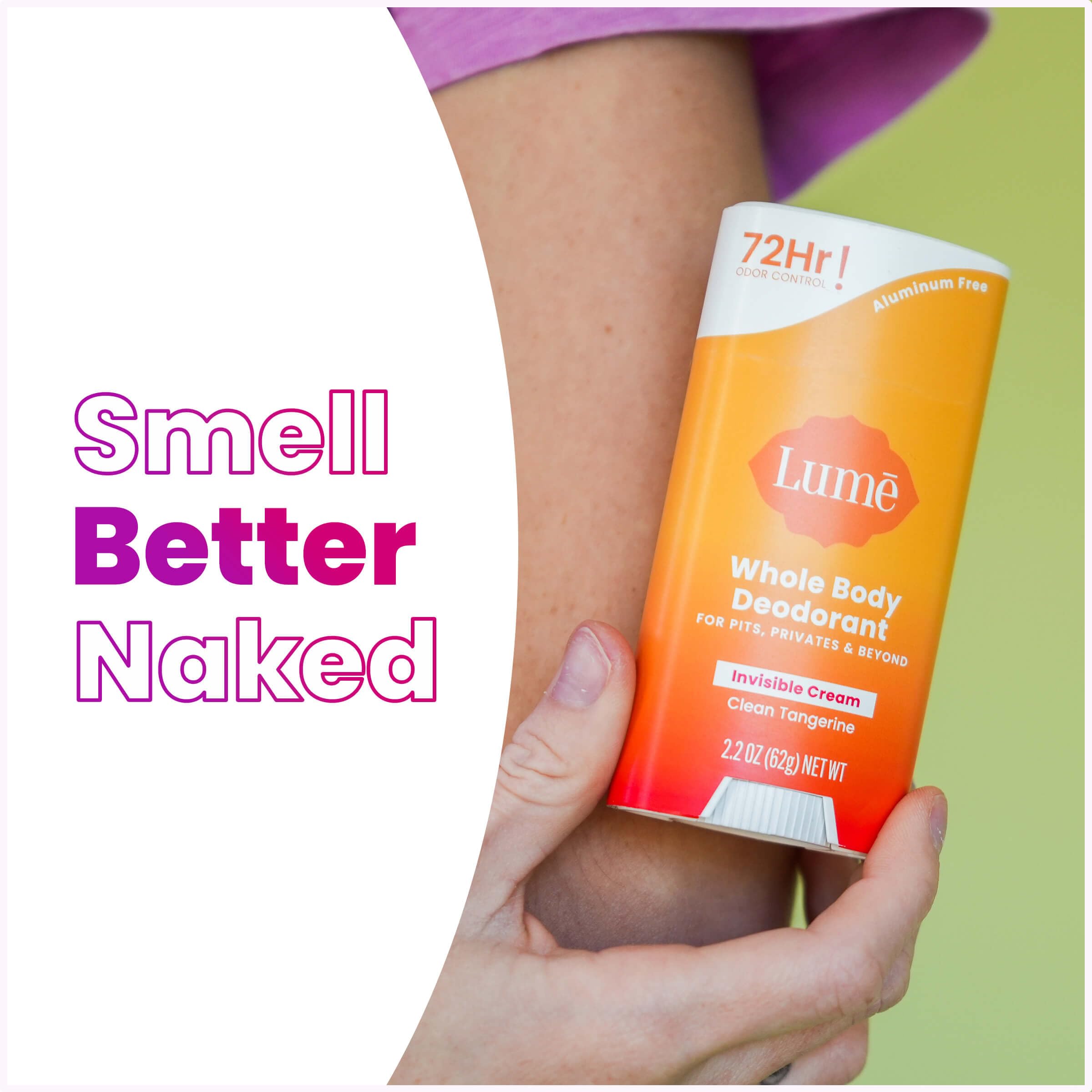 Lume multi-area use image demonstrates odor control for armpits, feet, and more.