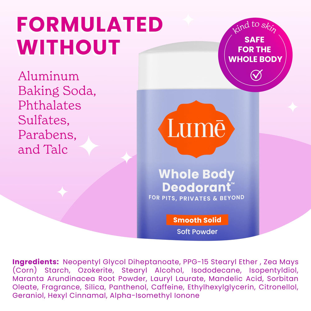 Lume 72-hour odor control feature highlighting long-lasting freshness.