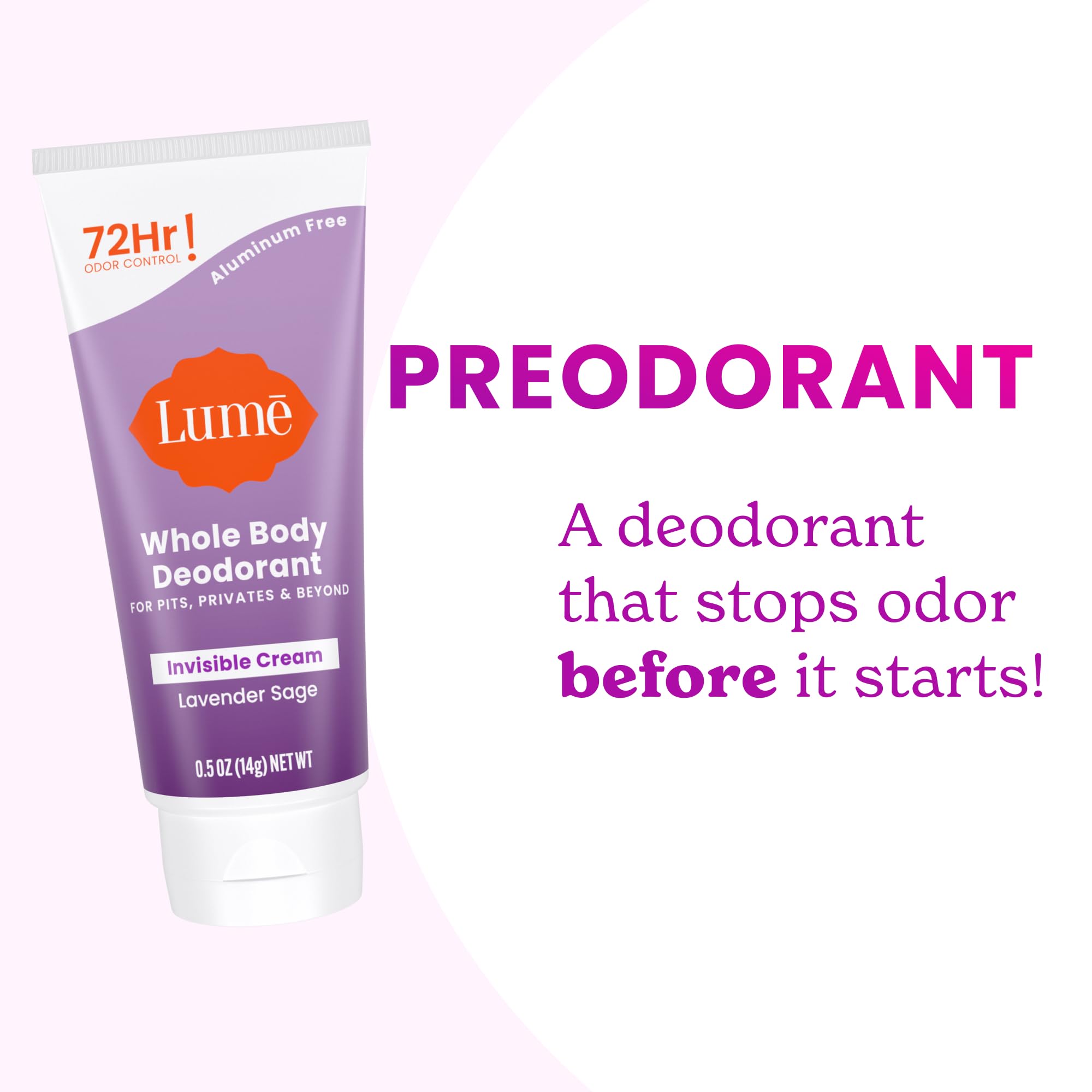 Lume 72-hour odor-control claim visual highlights long-lasting freshness.