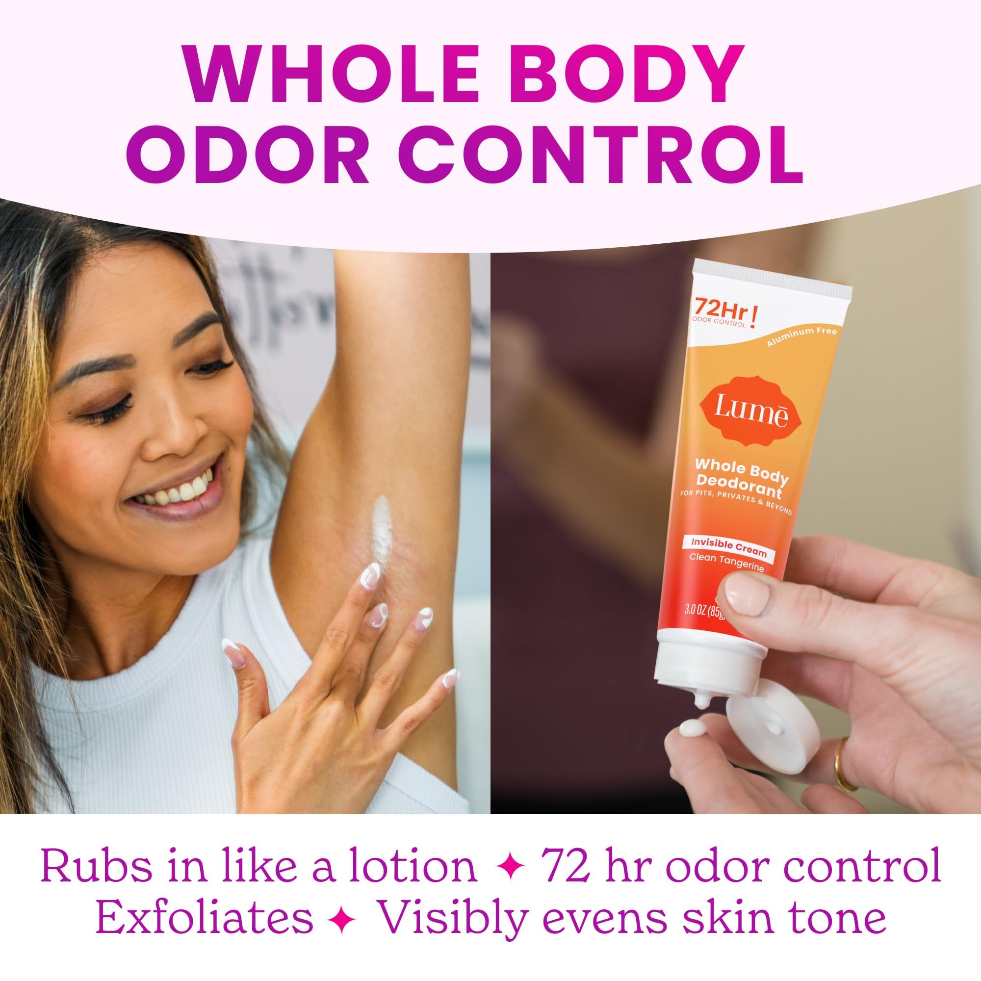 Lume odor-control all-over areas visual shows versatile use beyond underarms