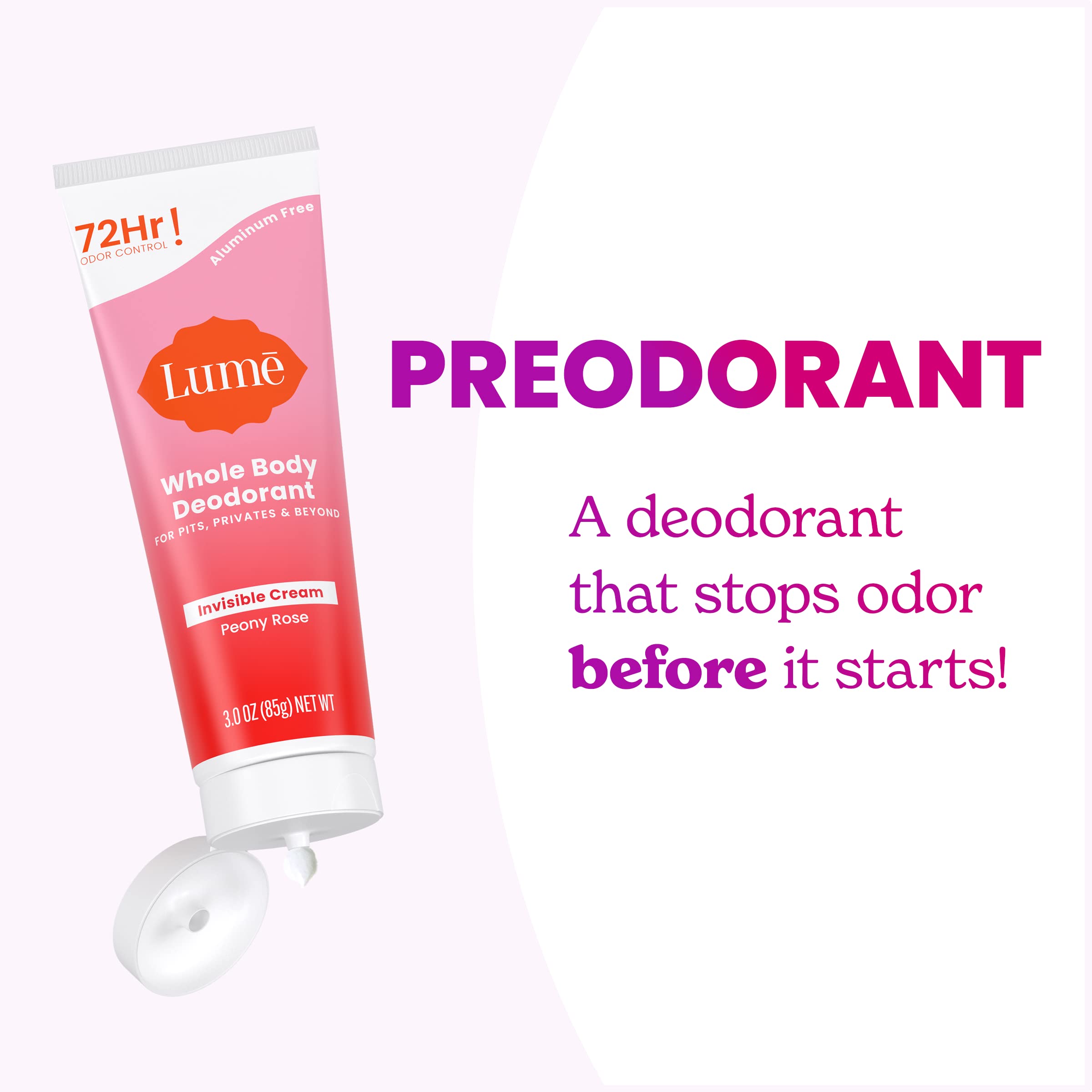 Lume Peony Rose cream texture close-up demonstrates smooth, lotion-like application.