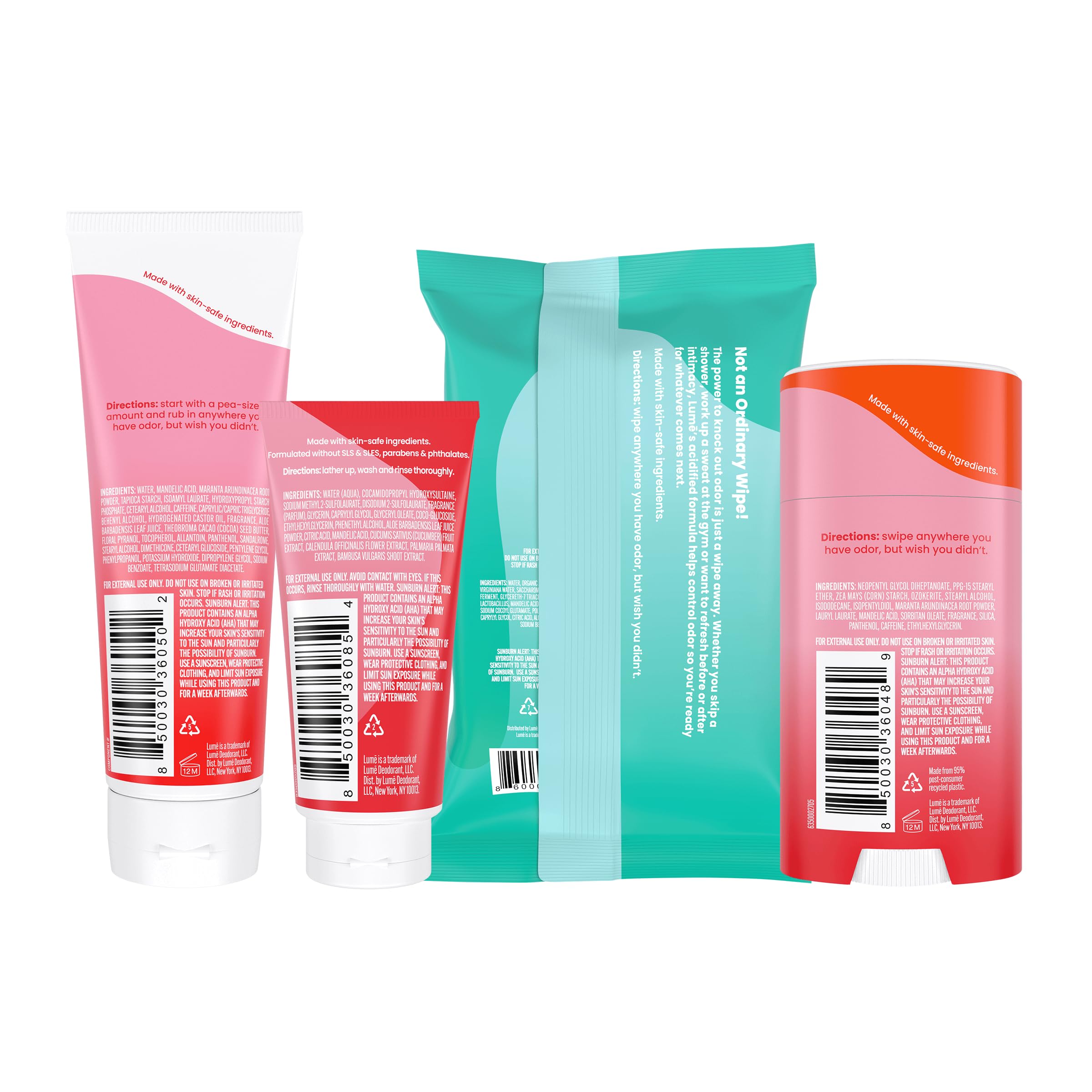 Lume Peony Rose invisible cream tube in use for discreet underarm odor protection.