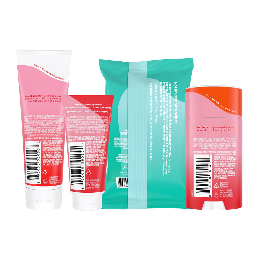 Lume Peony Rose invisible cream tube in use for discreet underarm odor protection.