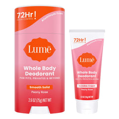 Lume Peony Rose solid stick glide for all-day odor control.
