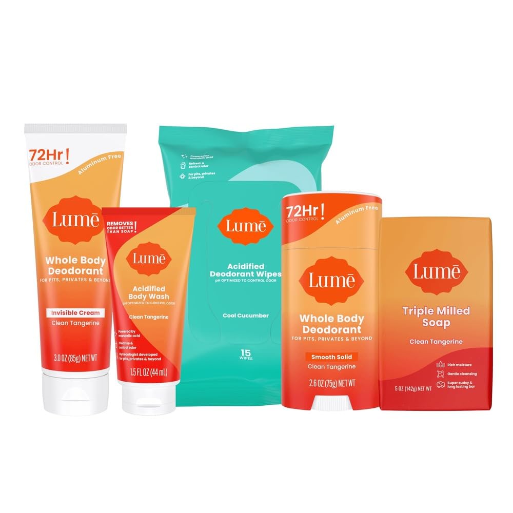 Lume Skin Care Gift Set packaging highlights aluminum-free odor control options.