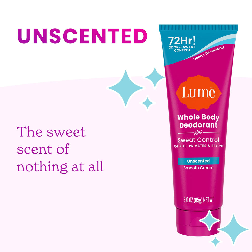 Lume smooth cream texture visible on skin for easy rub-in application.