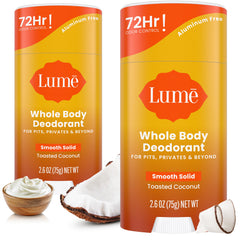 Lume smooth solid stick close-up shows easy glide for all-day odor control.