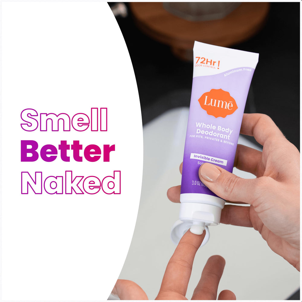 Lume soft powder scent on skin providing light, pleasant aroma.