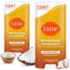 Lume toasted coconut invisible cream stick ready for all-day odor control.