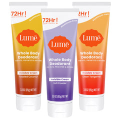 Lume toasted coconut invisible cream tube for all-day odor control.