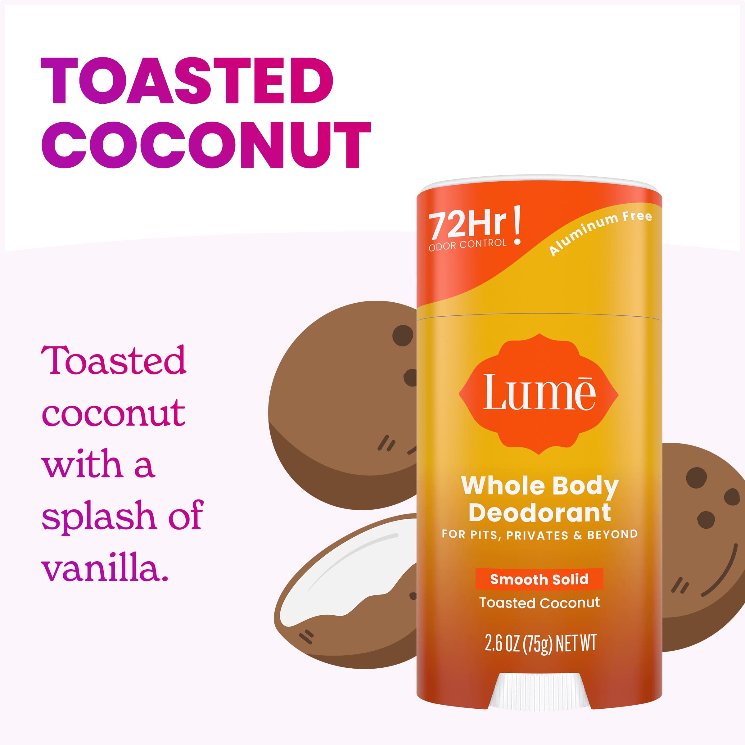 Lume toasted coconut smooth solid stick application closeup shows easy glide.