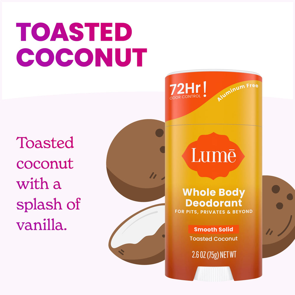 Lume toasted coconut smooth solid stick application closeup shows easy glide.