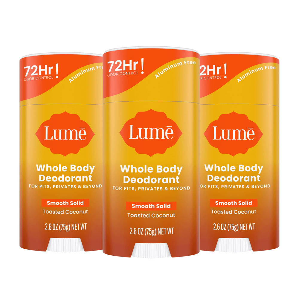 Lume toasted coconut smooth solid stick front view for all-day odor control.
